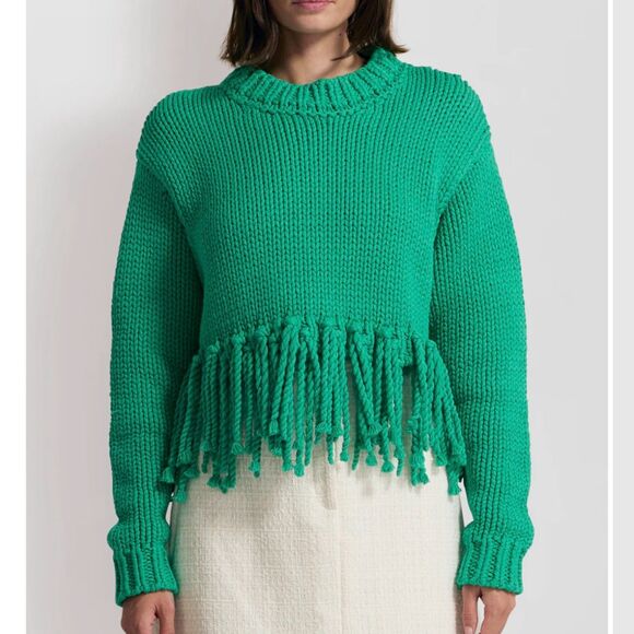The Wolf Gang Verde Fringe Knit Heavyweight Sweater in Emerald Size XS/S - Picture 1 of 6